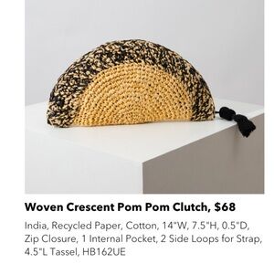 Woven crescent Pom Pom clutch